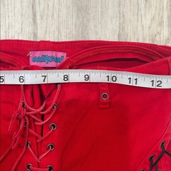 Edikted Red Lace-Up Flare Jeans FIRE ENGINE SIZE MEDIUM - Picture 7 of 10